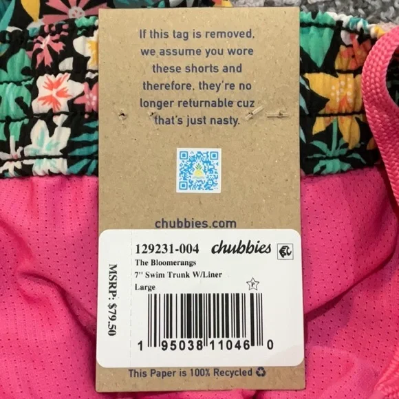 Chubbies Mens Stretch 7" Swim TrunksSize Large2 in 1 LinerNWT